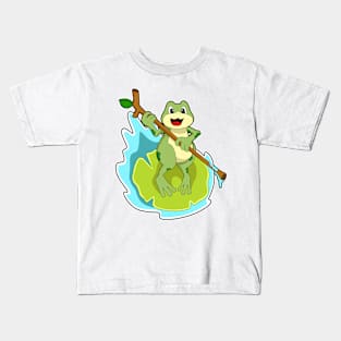 Frog as Hiker with Stick Kids T-Shirt